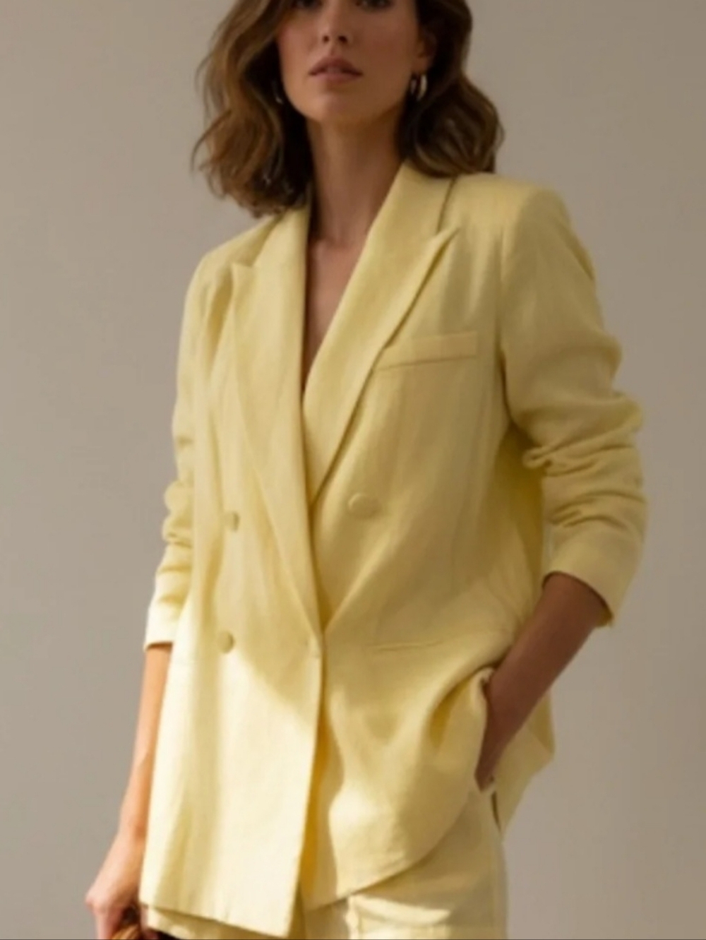 Forever 21 Yellow Linen Blend Double Breasted Blazer Jacket NWT Size S Oversized